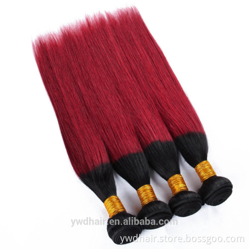 Cheap Malaysia ombre human hair 10-26inch 7a colored red hair weave 1B/burgundy two tone ombre remy hair weaving paypal accept
